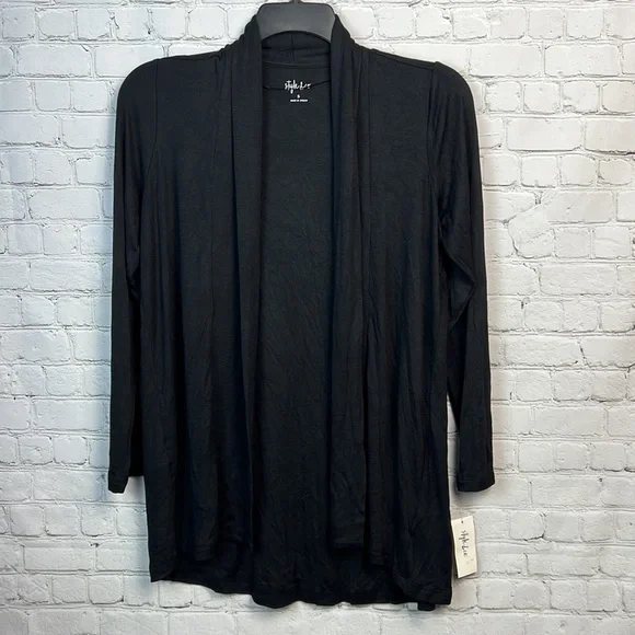 Style & Co Deep Black Open Front Knit Cardigan Size Small - Picture 2 of 5